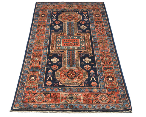 3x5 Blue Rust Aryana Afghan Hand Knotted Veg Dye Wool Area Rug